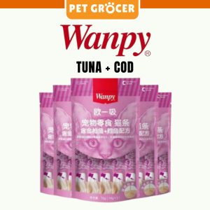 بستنی گربه ونپی صورتی با طعم تن و ماهی کاد – بسته ۵ عددی Wanpy Creamy Lickable Cat Treat – Tuna & Codfish Flavour